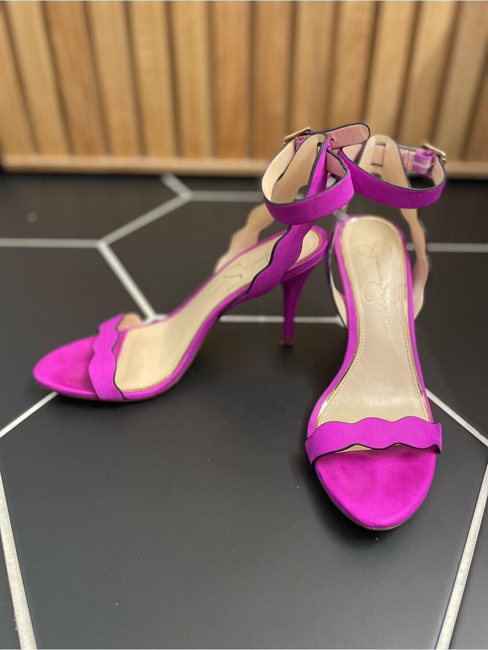 Women’s Magenta Scalloped Ankle-Strap Heels